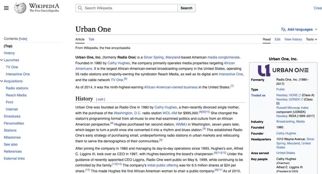 create wikipedia article, urban one