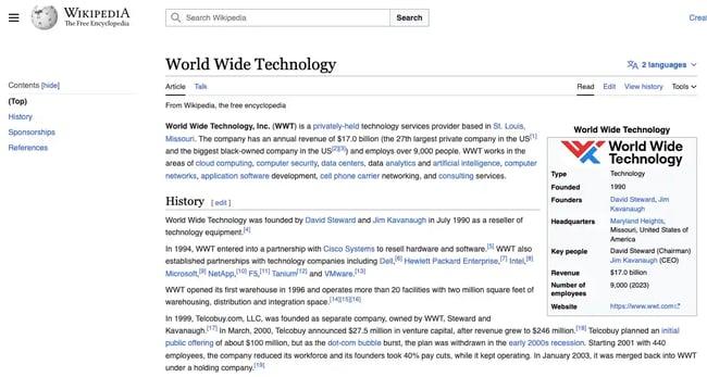 create wikipedia article, wwt