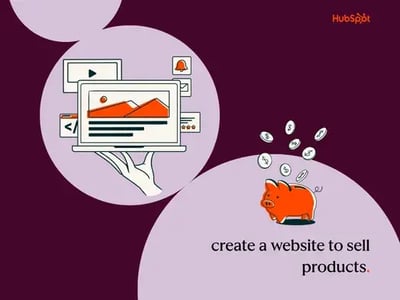 create a website to sell products image with laptop and piggy bank graphic