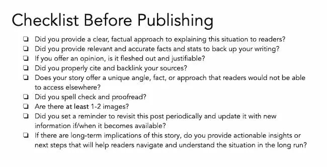 Curated content checklist