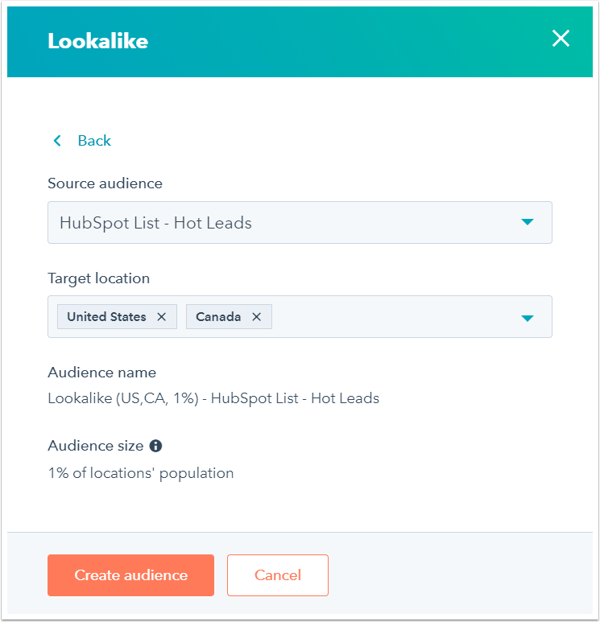 Create a Lookalike audience form