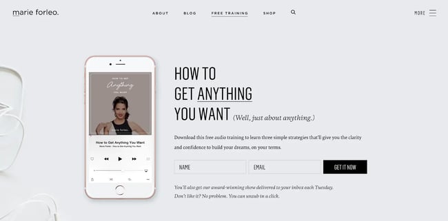 Example of a basic landing page