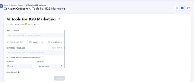 creating a brief outline with writerzen, ai tools for b2b marketing
