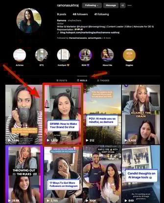 Screenshot showing how a video longer than 90 seconds appears in a profile grid, but also the Reels tab.