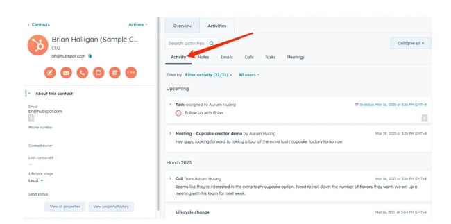 crm company record view showing contact details, company summary, and an ai-generated sidebar with key interaction insights, customer journey personalization