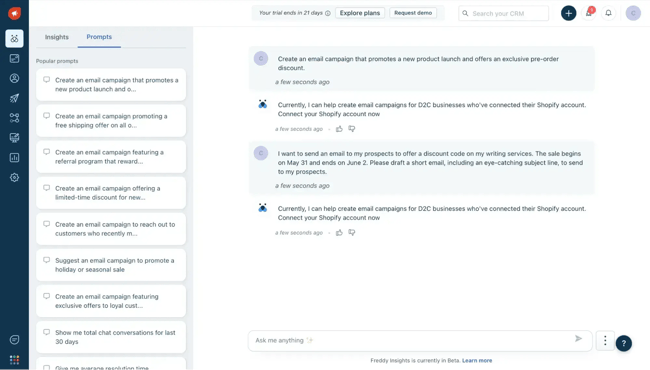 crm with AI, Image showing composing an email using Freddy