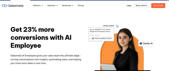 crm with ai, image showing the website of salesmate��s ai employee