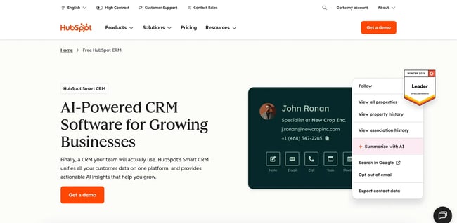 best crm for gyms: hubspot crm dashboard showing contact management, deal tracking, and automated workflows