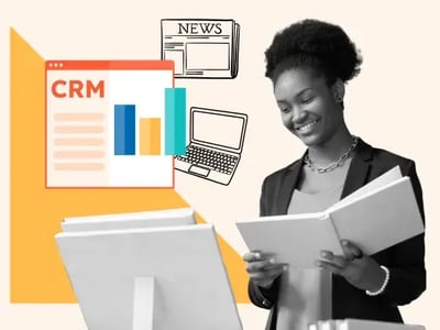 Woman reading about the best CRM for publishing companies