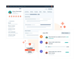 Customer relationship management interface displaying details for a contact named Clara Marshall, including activity timeline, contact information, and upcoming tasks. A badge indicating 
