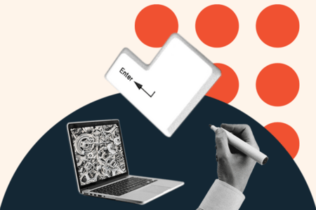 css line height image shows a laptop with gears on the screen, a hand with a pencil and a laptop key reading enter 