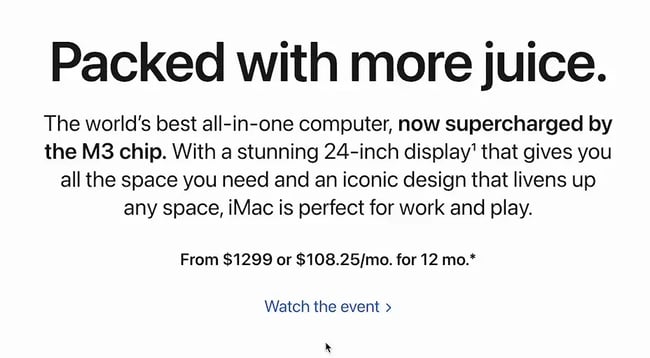 the css underline on hover effect demonstrated on a link on Apples website