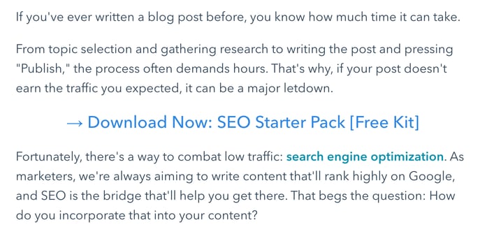 example of seo starter pack cta in a hubspot blog post