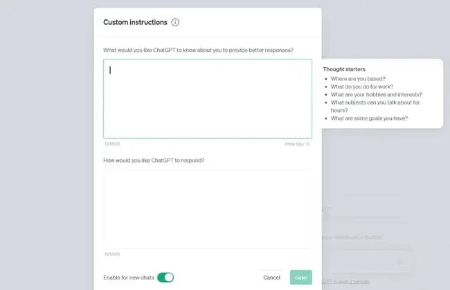 custom gpt instructions interface, chatgpt custom instructions