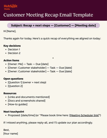 customer meeting recap email template