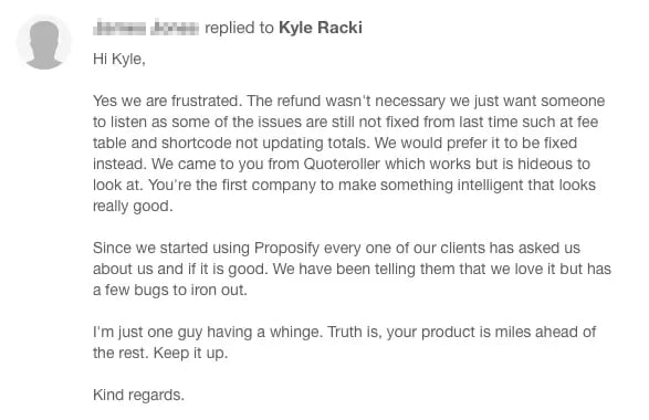 customer service fail, proposify response