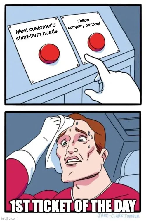 customer service meme  button press