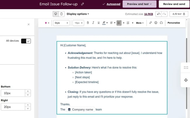 customer service script email issue follow-up