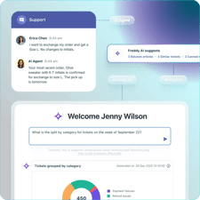Software de servicio al cliente para empresas: el chat móvil de Freshdesk, que permite ofrecer asistencia al cliente, ayudar con las actualizaciones de los pedidos y añadir una nota de regalo.