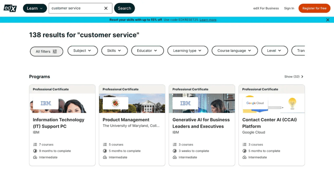customer service training, edx