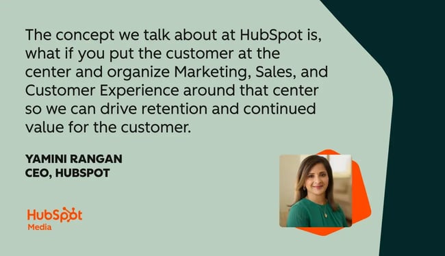customer success quotes, the concept we talk about at hubspot is, what if you put the customer at the center and organize marketing, sales, and customer experience around that center so we can drive retention and continued value for the customer.