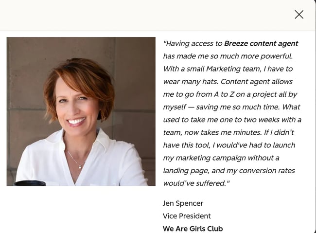 customer testimonial on breeze ai as a service