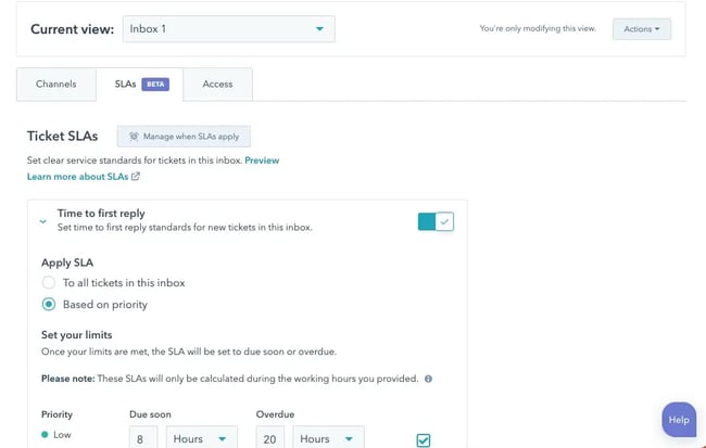 SLA tracking in HubSpot