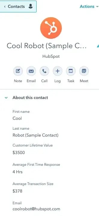 customer experience ROI Hubspot sample contract example with contract data 