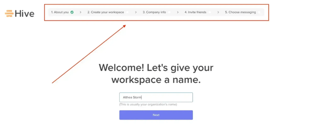 hive customer onboarding portal with progress bar