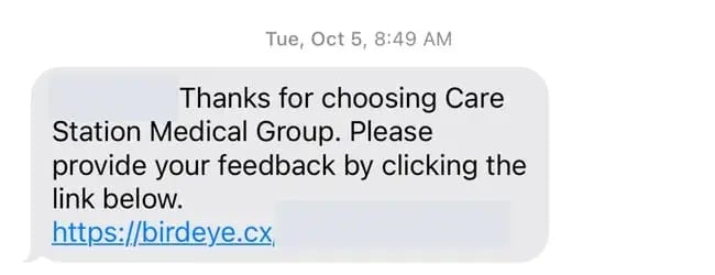 SMS customer feedback survey example