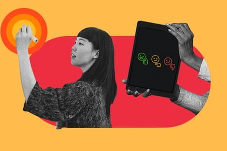 customer graphic displaying positive, neutral, and negative satisfaction sentiment on ipad, customer satisfaction survey examples