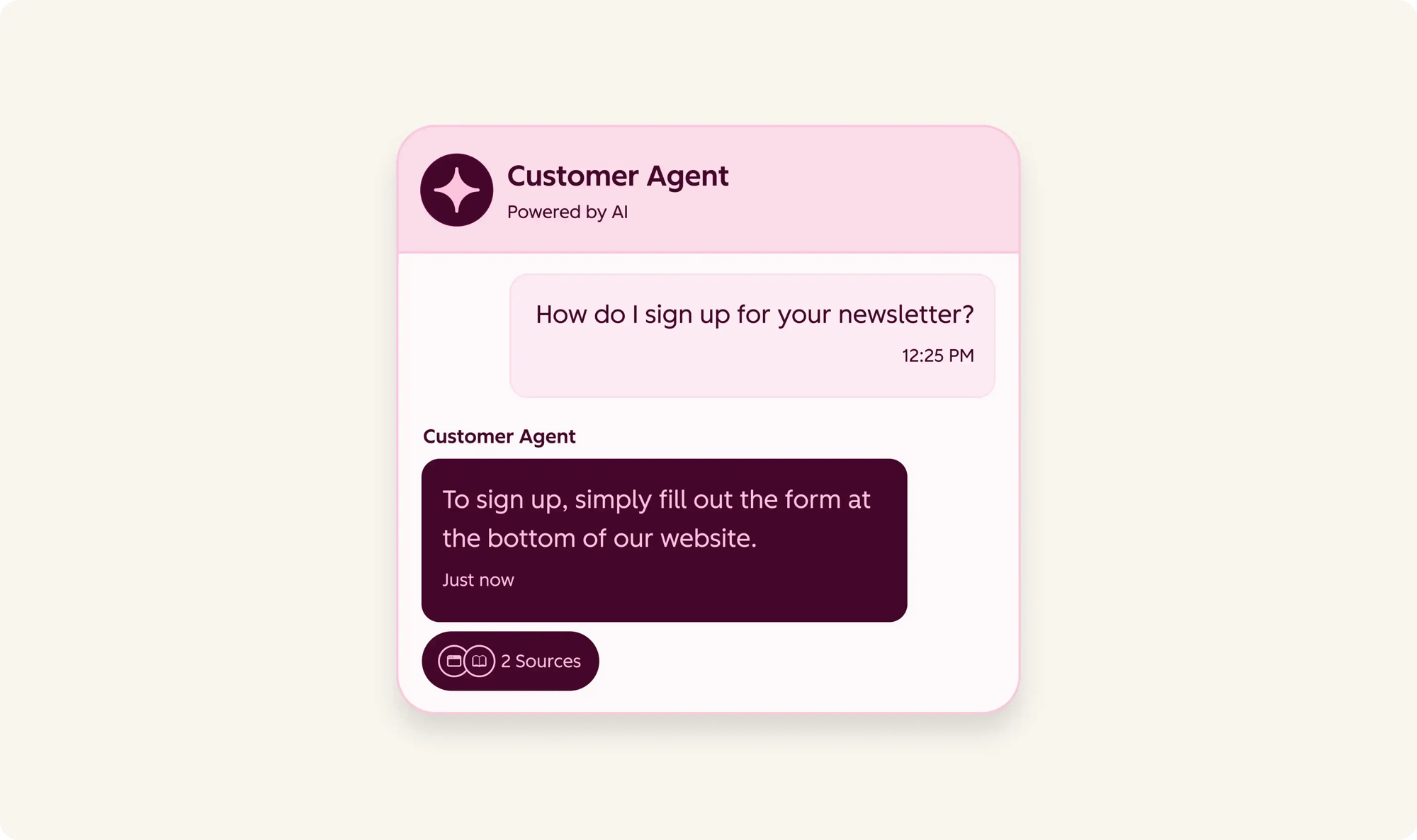 SUI of customer agent showing chat conversation