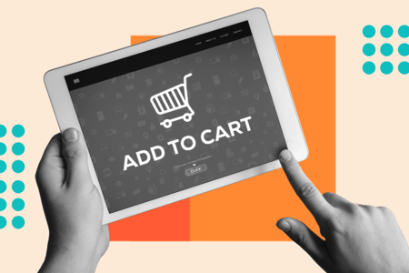 D2C marketing represented by an iPad with an add to cart icon