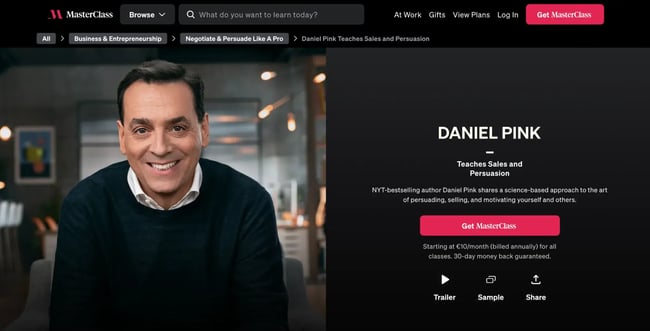 daniel pink webinar landing page, masterclass