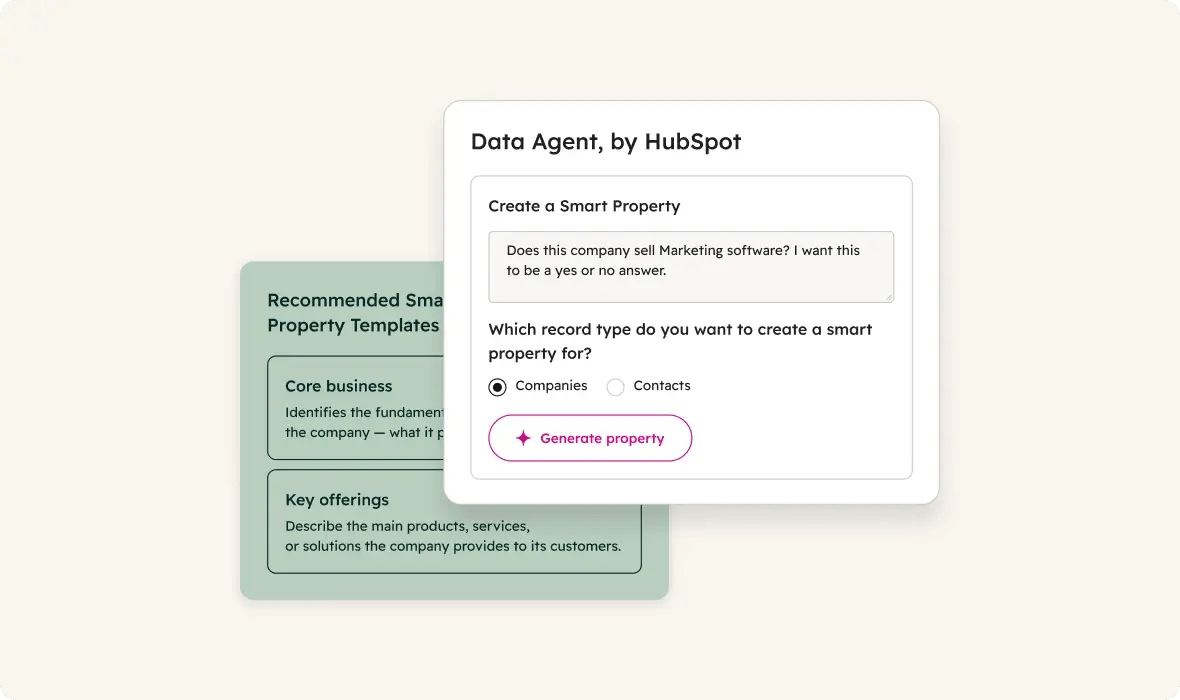SUI of data agent showing smart properties