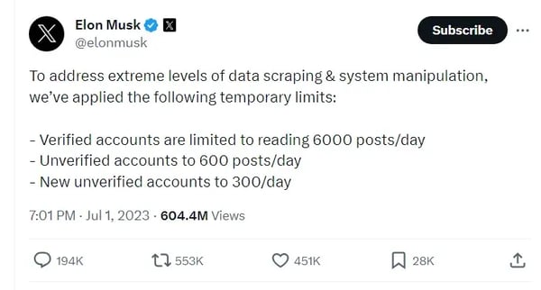 Musks announcement about daily limits