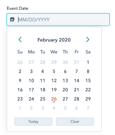 Date field with calendar picker open Date field with calendar picker open