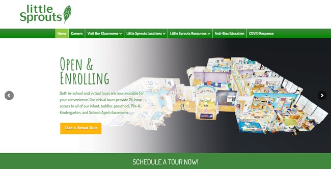 homepage for the daycare website little sprouts
