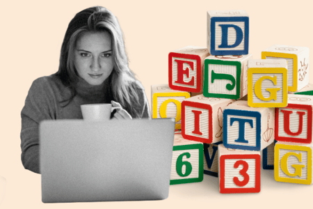 person looking at daycare websites on a laptop