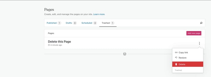 delete a page permanently