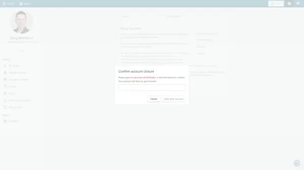 Confirm close account in WordPress.