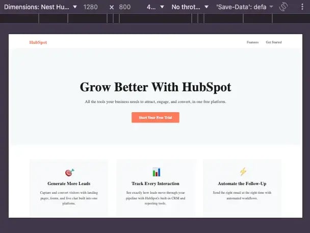 desktop responsive preview for landing page using html and css in chrome devtools