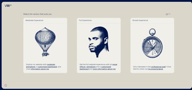 different customization options for Victor Work��s online portfolio