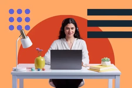 woman reads digital marketing ebook on a computer