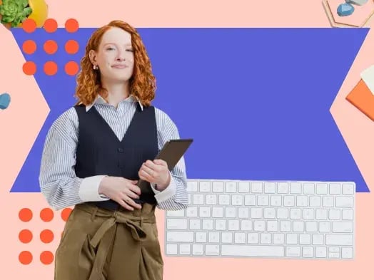 woman works on domain name management for a brand