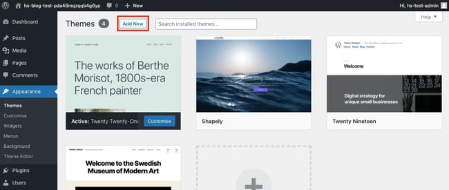 Click Add New to begin installing Divi child theme