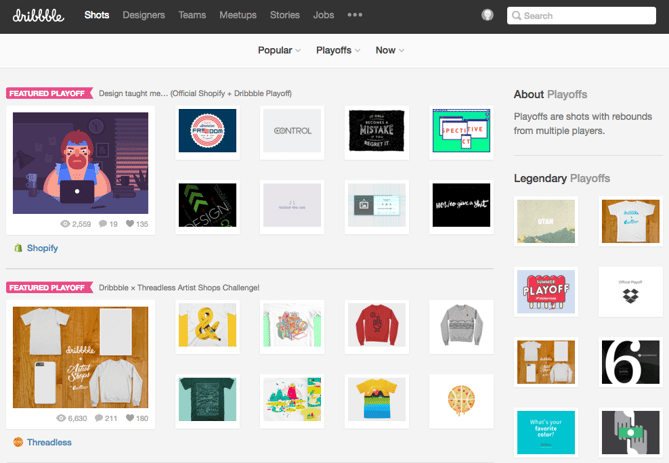 Dribbble のウェブサイト外観