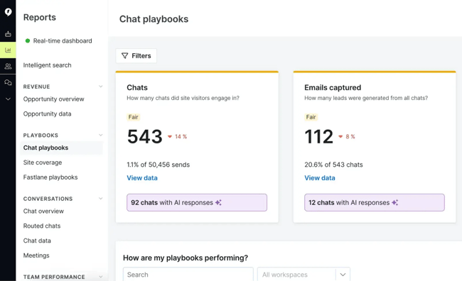 drift ai sales tool with chat playbooks and reports interface