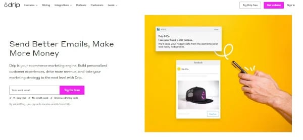 drip squeeze page for 14-day free trial