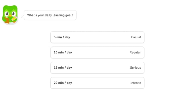 duolingo’s learning app offers ai content personalization of language learning goal time commitment